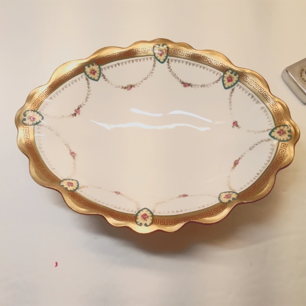 Antique MZ Austria Heart Encased Rose and Garland Serving Dish 8" READ